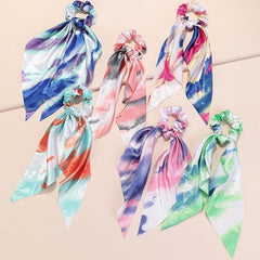 6pcs Silk Satin Hair Scrunchies Hair Scarf Flower Pattern Boho Tie Dye Hair Tie