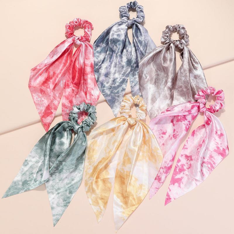 6pcs Silk Satin Hair Scrunchies Hair Scarf Flower Pattern Boho Tie Dye Hair Tie