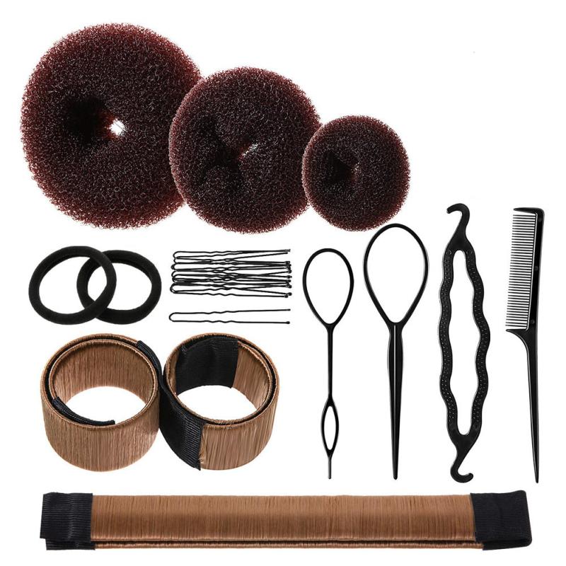 Hair Bun Shaper Set with Bun Donut, Marker, Ponytail Tool, Pins and Bands