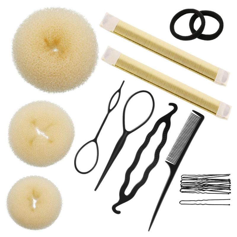 Hair Bun Shaper Set with Bun Donut, Marker, Ponytail Tool, Pins and Bands