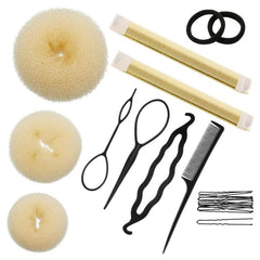 Hair Bun Shaper Set with Bun Donut, Marker, Ponytail Tool, Pins and Bands