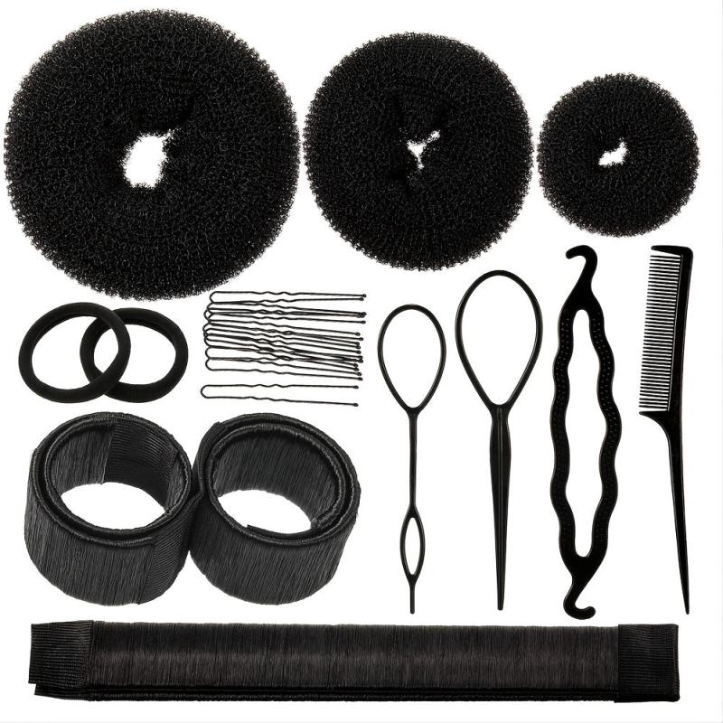 Hair Bun Shaper Set with Bun Donut, Marker, Ponytail Tool, Pins and Bands
