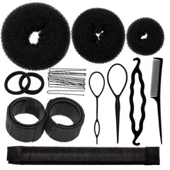 Hair Bun Shaper Set with Bun Donut, Marker, Ponytail Tool, Pins and Bands