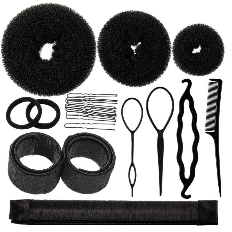 Hair Bun Shaper Set with Bun Donut, Marker, Ponytail Tool, Pins and Bands