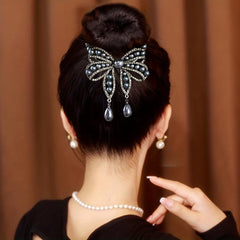 Faux Pearl Butterfly Hair Claw Clip Rhinestone Bun Clip