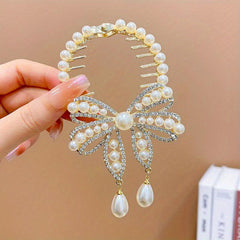 Faux Pearl Butterfly Hair Claw Clip Rhinestone Bun Clip