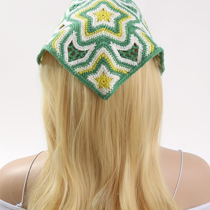 Colorful Star Crochet Triangle Scarf Bandana Headband Hair Accessories
