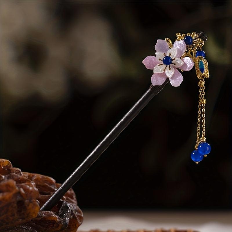 Wooden Flower Hairpin With Pendant for Women