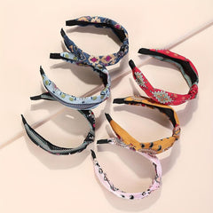 6pcs Knotted Cross Retro Flower Pattern Headband Wide Brim Hair Band