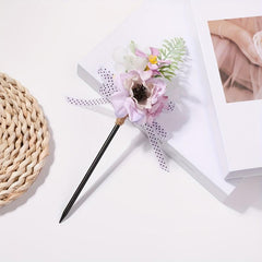 Simulation Flower Hairpin Wooden Hair Stick Ponytail Holder Hair Accessories