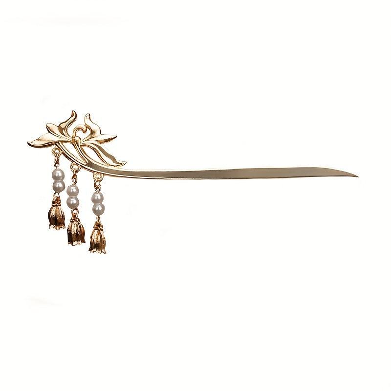Vintage Flower Hairpin with Faux Pearl Pendant Hair Stick