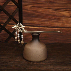 Vintage Flower Hairpin with Faux Pearl Pendant Hair Stick