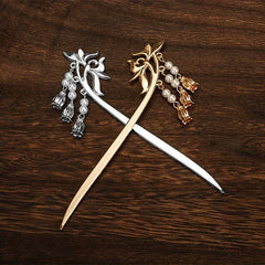 Vintage Flower Hairpin with Faux Pearl Pendant Hair Stick