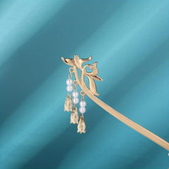 Vintage Flower Hairpin with Faux Pearl Pendant Hair Stick