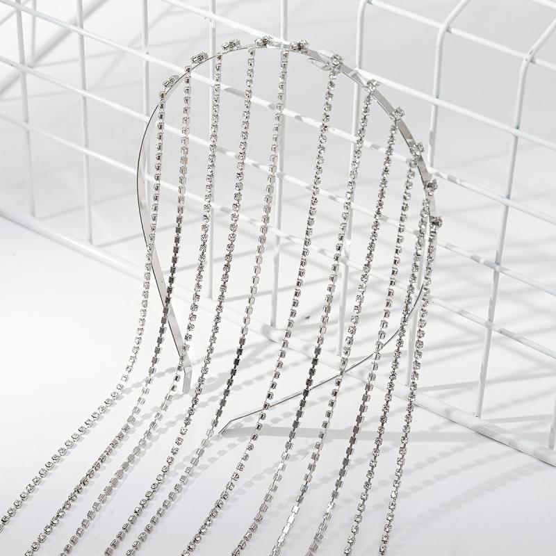 Silvery Tassel Rhinestone Hairband Metal Headband Bridal Wedding Party Favor