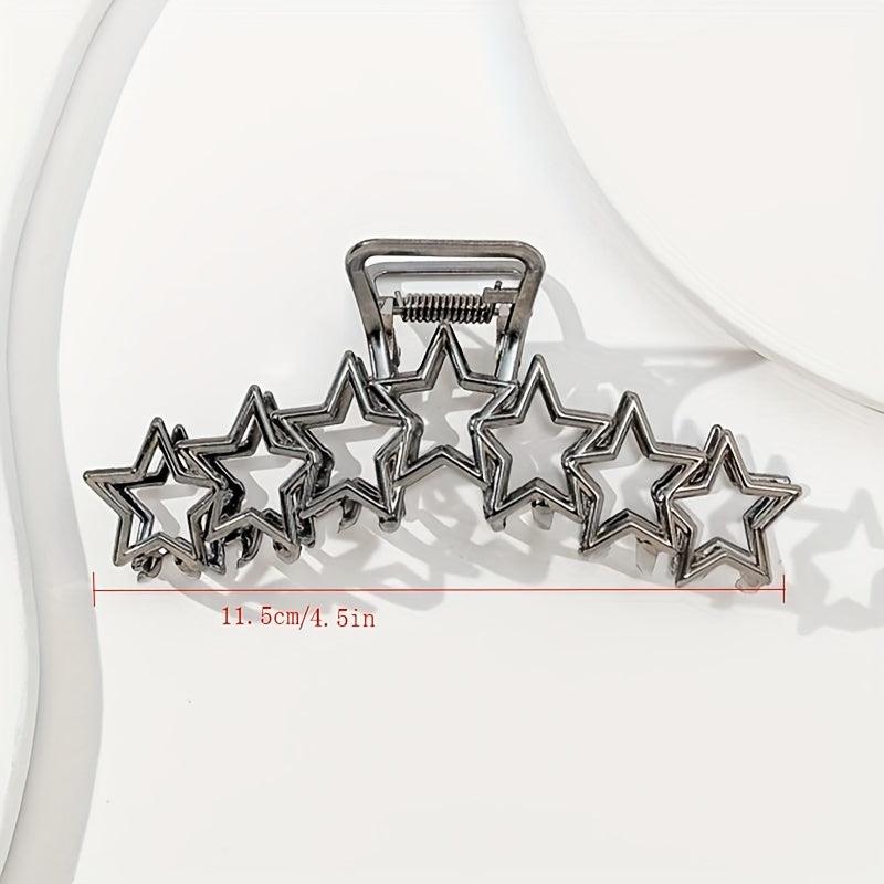 Hollow Star Metal Hair Claw Clip Silver Non Slip Strong Hold Grip Hair Jaw Clip