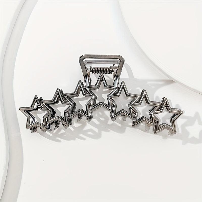 Hollow Star Metal Hair Claw Clip Silver Non Slip Strong Hold Grip Hair Jaw Clip