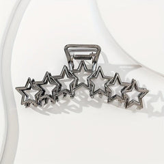 Hollow Star Metal Hair Claw Clip Silver Non Slip Strong Hold Grip Hair Jaw Clip