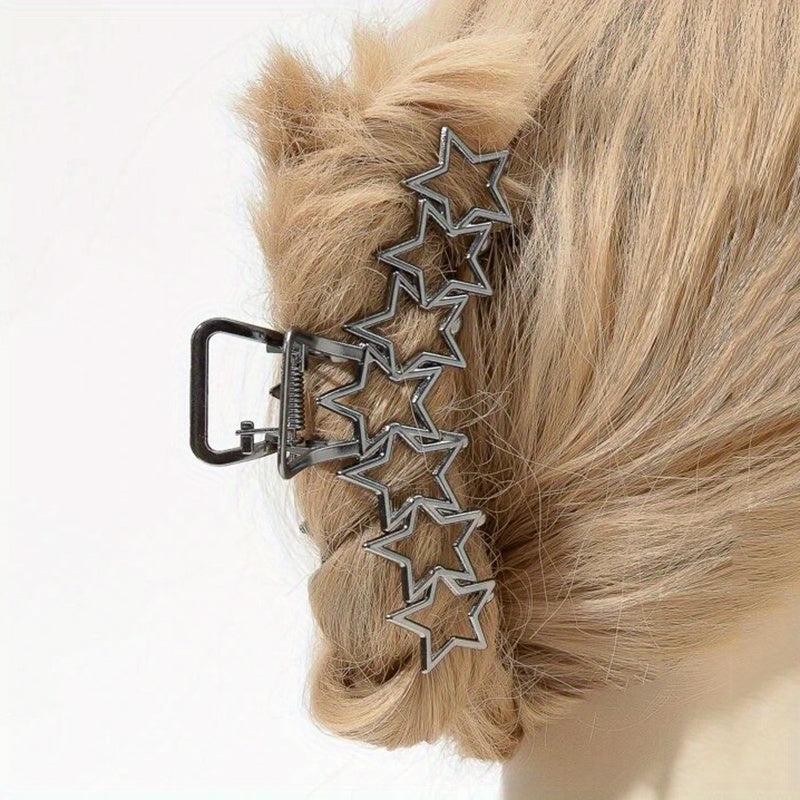 Hollow Star Metal Hair Claw Clip Silver Non Slip Strong Hold Grip Hair Jaw Clip