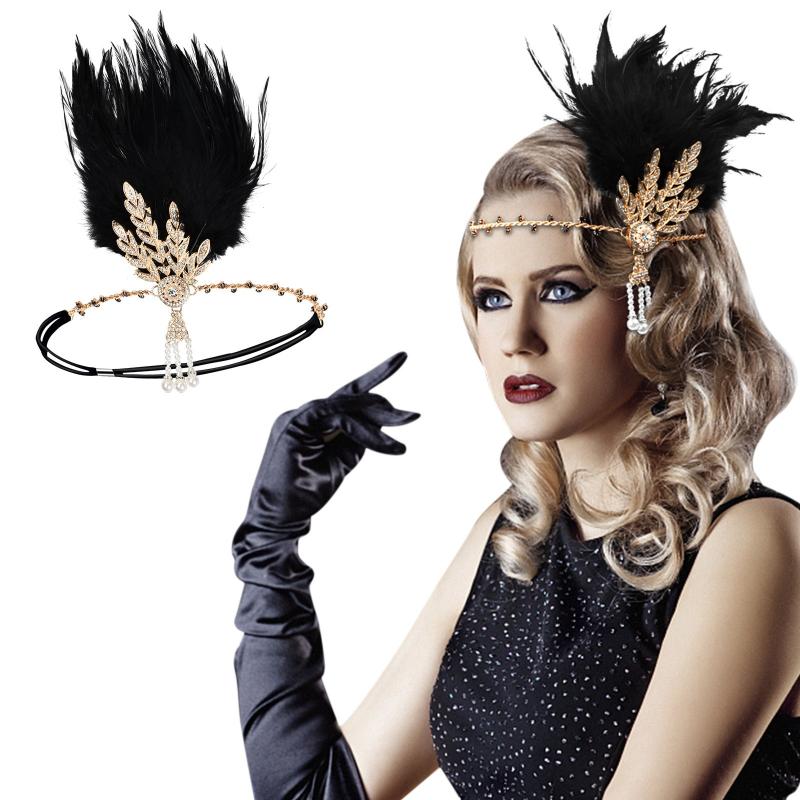 Vintage Flapper Headpiece Faux Feather Headband 20's Hair Accessories
