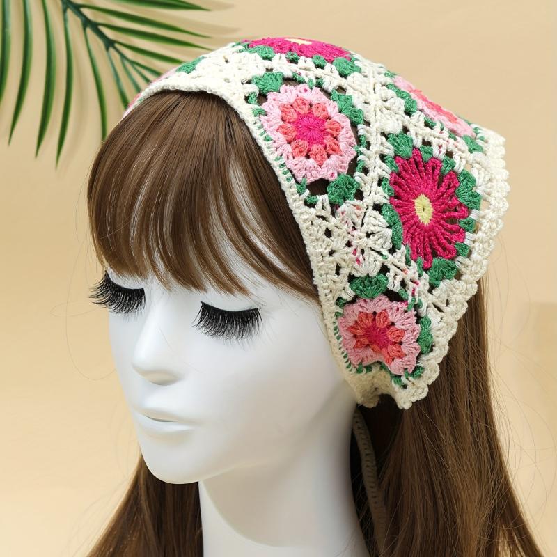 Boho Style Flower Headband Crochet Bandana for Women Girls