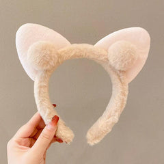Pink Cat Ears Headband for Face Washing Makeup Shower