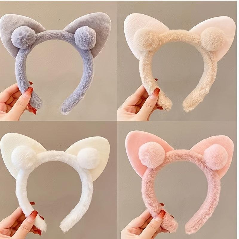 Pink Cat Ears Headband for Face Washing Makeup Shower