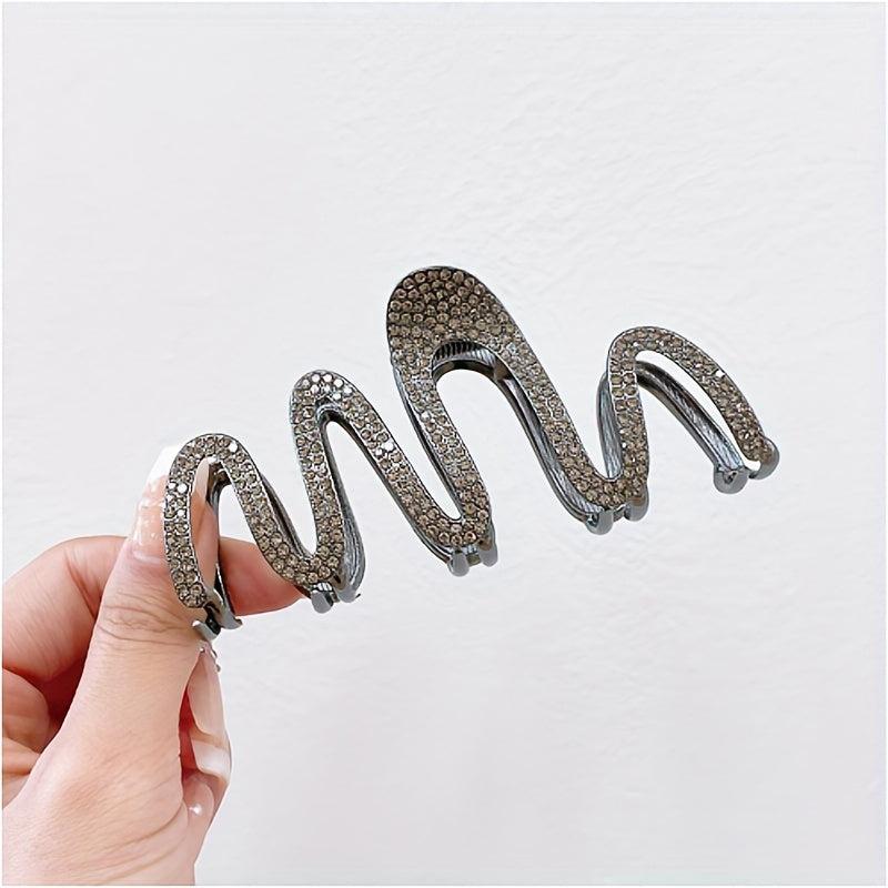4pcs Rhinestone Wave Hair Claw Ponytail Holder for Women