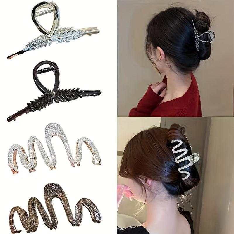 4pcs Rhinestone Wave Hair Claw Ponytail Holder for Women