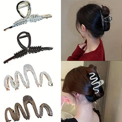 4pcs Rhinestone Wave Hair Claw Ponytail Holder for Women