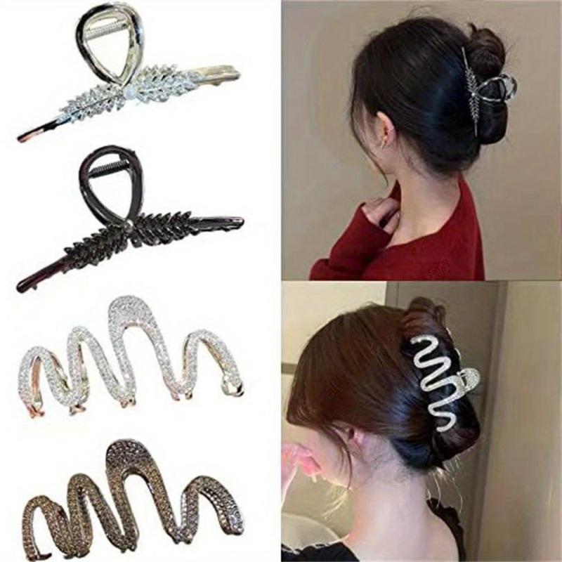 4pcs Rhinestone Wave Hair Claw Ponytail Holder for Women