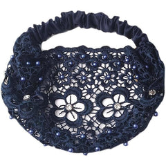 Embroidered Flower Snow Yarn Wide Turban Lace Elastic Hair Band