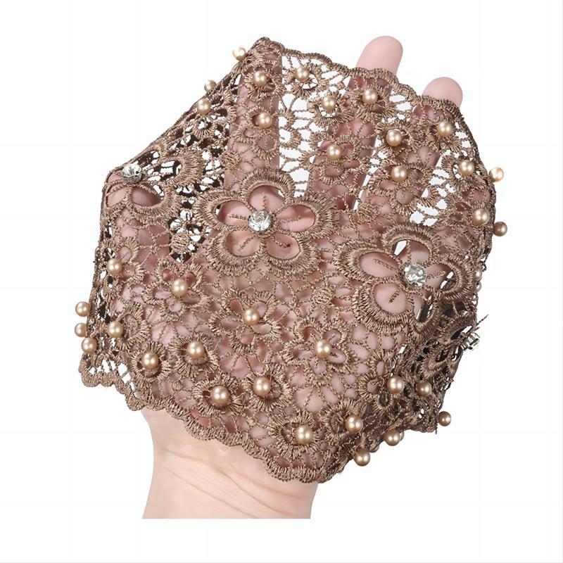 Embroidered Flower Snow Yarn Wide Turban Lace Elastic Hair Band