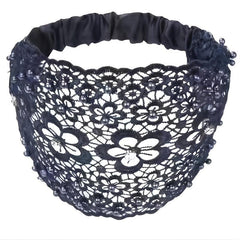 Embroidered Flower Snow Yarn Wide Turban Lace Elastic Hair Band