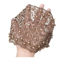 Embroidered Flower Snow Yarn Wide Turban Lace Elastic Hair Band