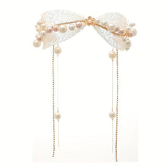 Faux Pearl Hairband French Lace Hair Tie Ribbon Head Piece
