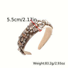 Baroque Rhinestone Flower Headband Crystal Padded Hair Band Vintage Headdress