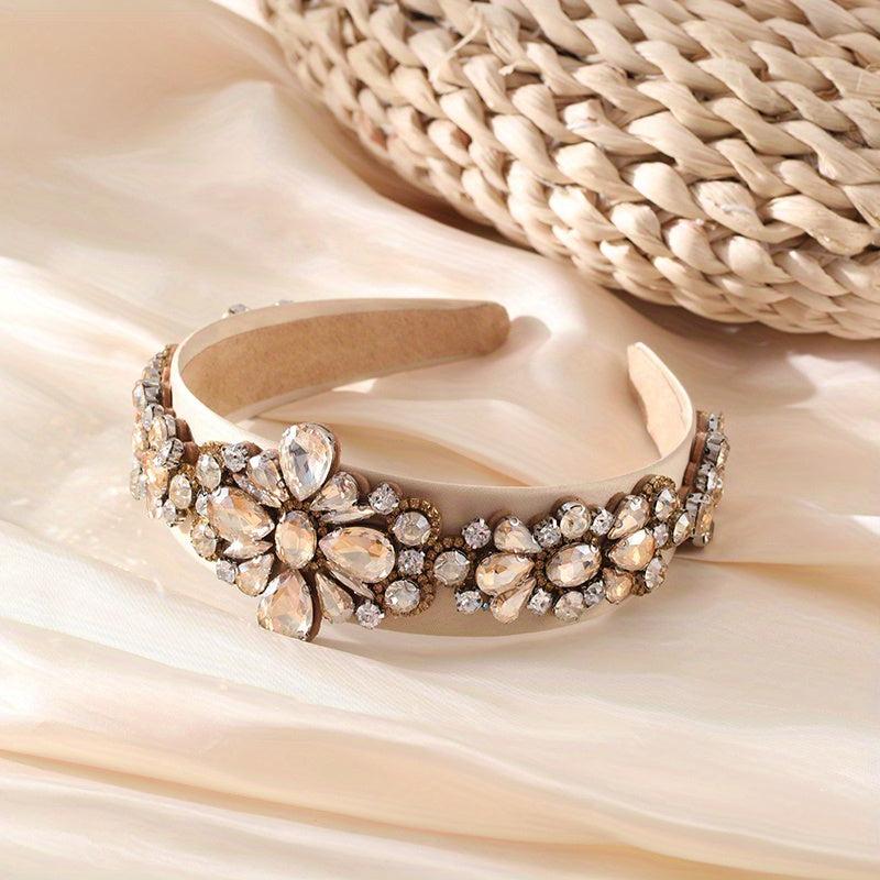 Baroque Rhinestone Flower Headband Crystal Padded Hair Band Vintage Headdress