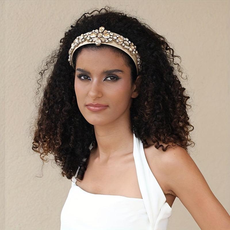 Baroque Rhinestone Flower Headband Crystal Padded Hair Band Vintage Headdress