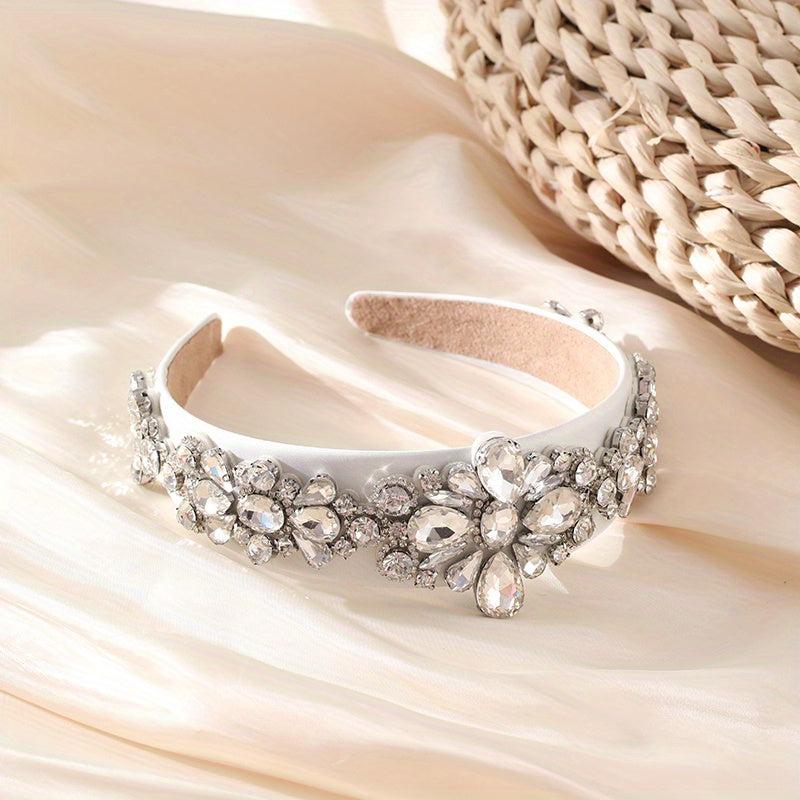 Baroque Rhinestone Flower Headband Crystal Padded Hair Band Vintage Headdress
