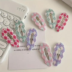 Plaid Snap Clip Wavy Hair Clip For Side Hair Bangs
