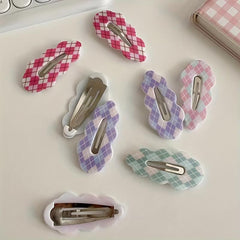 Plaid Snap Clip Wavy Hair Clip For Side Hair Bangs