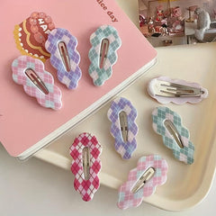 Plaid Snap Clip Wavy Hair Clip For Side Hair Bangs