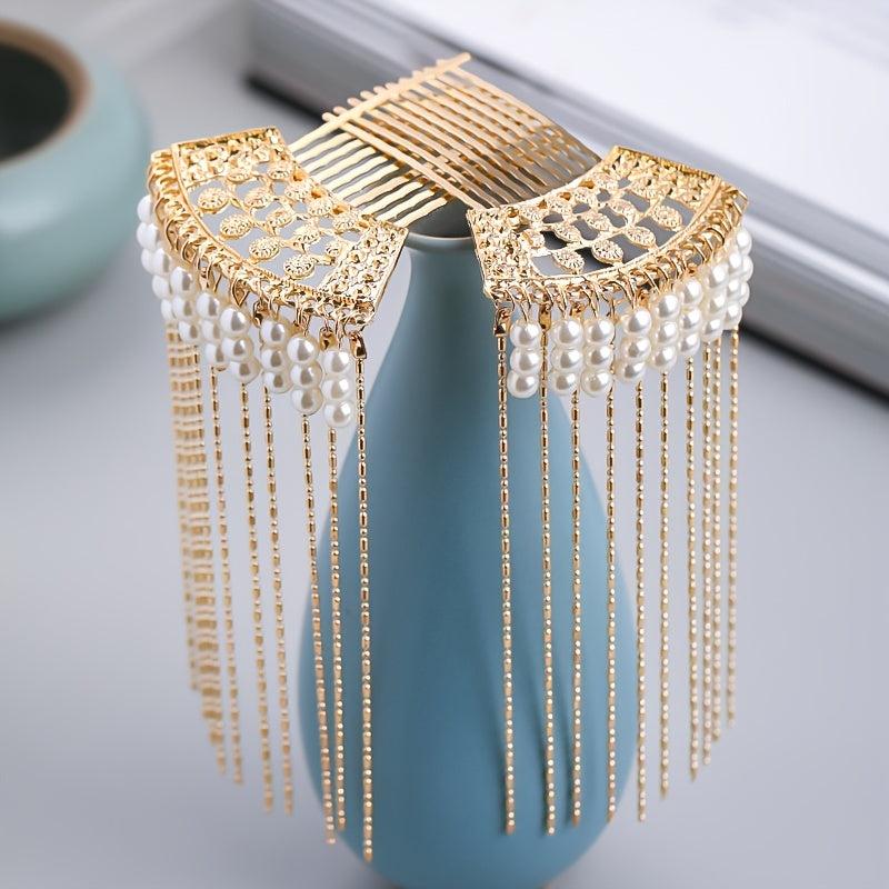 Chinese Style Hair Comb Pin Pearl Tassel Alloy Hair Accessories
