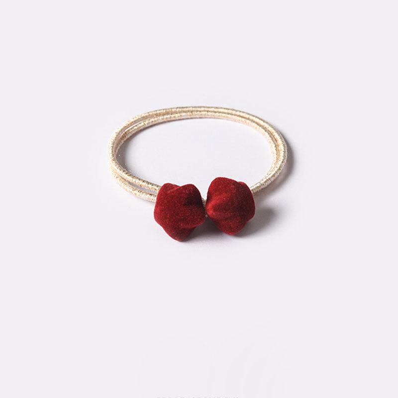 Vintage Red Hair Tie Heart Star Velvet Hair Tie Ponytail Holder
