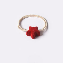 Vintage Red Hair Tie Heart Star Velvet Hair Tie Ponytail Holder