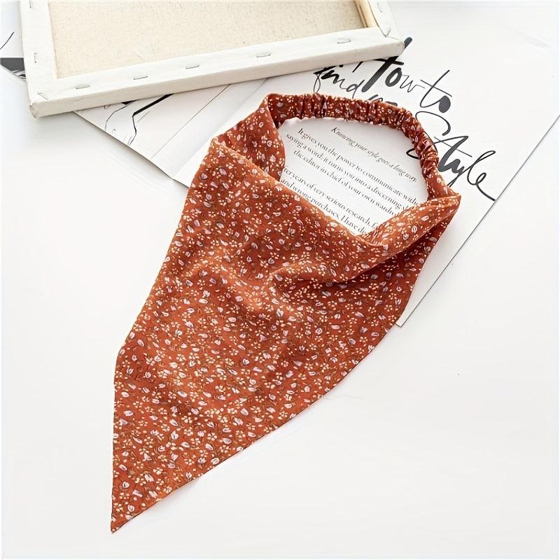 5pcs Floral Print Kerchief Chiffon Elastic Headscarf Triangular Headwear