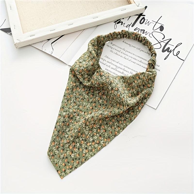 5pcs Floral Print Kerchief Chiffon Elastic Headscarf Triangular Headwear