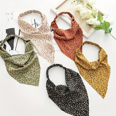 5pcs Floral Print Kerchief Chiffon Elastic Headscarf Triangular Headwear