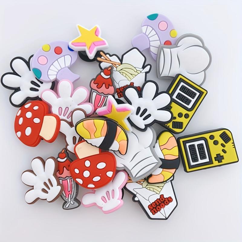 22pcs Cartoon Shoe Charm PVC Soft Rubber DIY Clogs Accessories Buckle Set